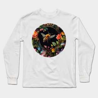 Save The Bees Pretty Honeybee and Flowers Long Sleeve T-Shirt